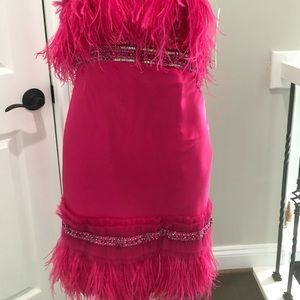 Hot pink macduggal couture cocktail dress pageant dress